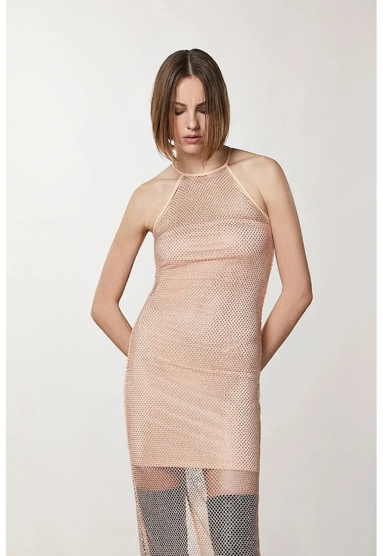 Rochie midi din plasa cu strasuri cu jupa asortata