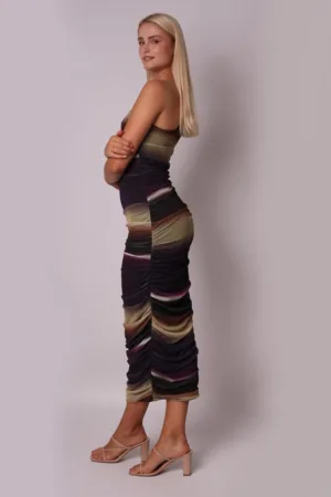 Rochie midi din plasa cu un singur umar si imprimeu abstract RT281