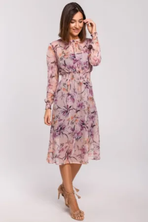 Rochie midi din sifon cu maneci lungi -