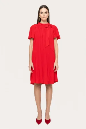 Rochie midi din sifon cu pliuri si detaliu funda