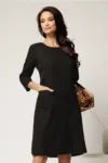 Rochie midi din stofa neagra cu buzunare si nasturi decorativi