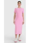 Rochie midi  din tricot cu nervuri - roz - poliester