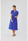 Rochie midi din vascoza cu cordon in talie -