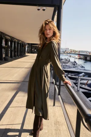 Rochie midi  verde - din viscoza - cu buzunare - marimea