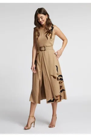 Rochie midi din viscoza cu broderii Argus - Bej