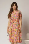 Rochie midi din viscoza cu imprimeu floral roz oranj