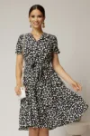 Rochie midi din viscoza neagra cu imprimeu alb