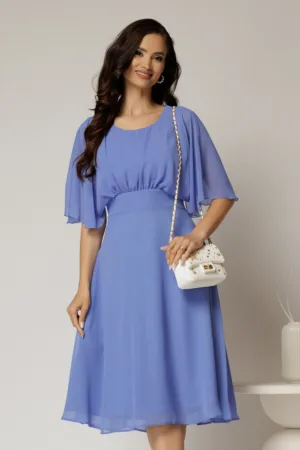 Rochie midi din voal bleu cu maneci scurte lejere