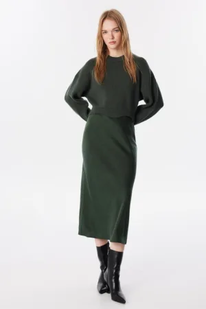 Rochie midi dreapta cu aspect 2in1