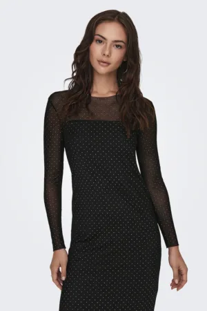 Rochie midi dreapta cu maneci semitransparenta