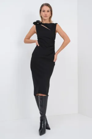 Rochie midi dreapta din amestec de lana cu decupaj