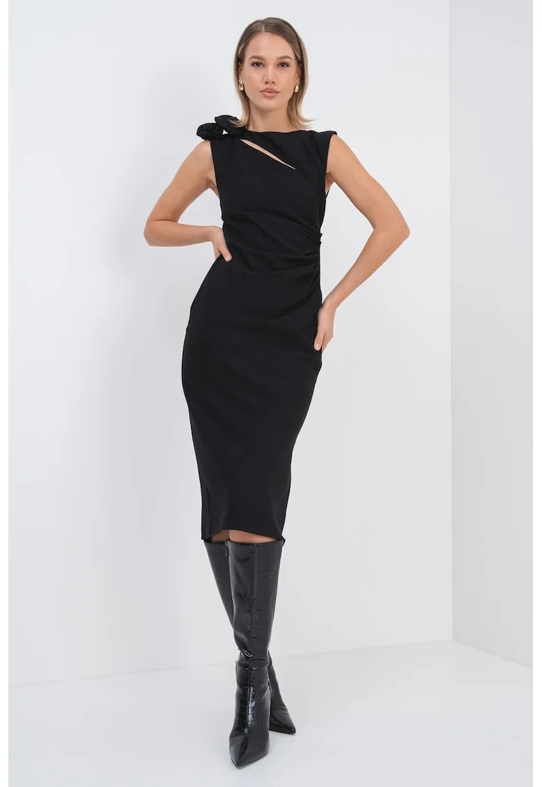 Rochie midi dreapta din amestec de lana cu decupaj