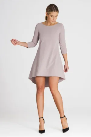 Rochie midi eleganta bej - asimetrica - maneci 3/4 - poliester-viscoza