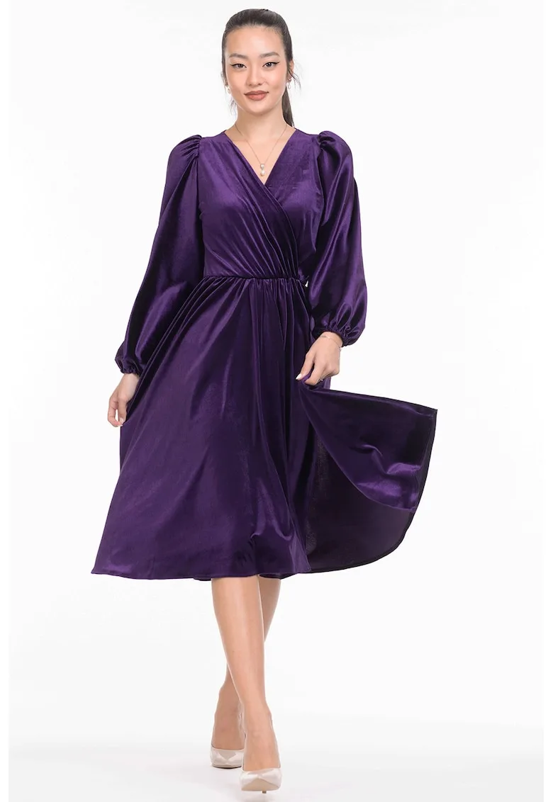 Rochie midi evazata cu aspect de catifea