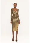 Rochie midi evazata cu aspect metalizat