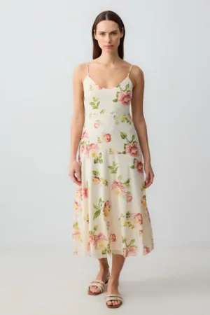 Rochie midi evazata cu bretele inguste