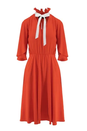 Rochie midi evazata cu funda din panglici