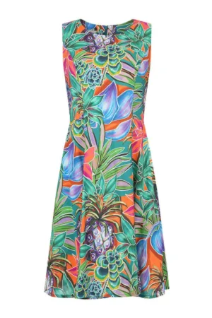 Rochie midi evazata cu imprimeu tropical