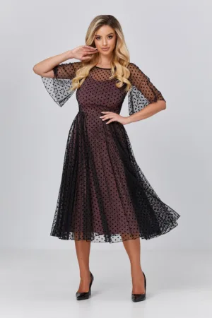 Rochie midi evazata cu maneci transparente