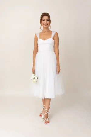 Rochie midi evazata cu model cu funde