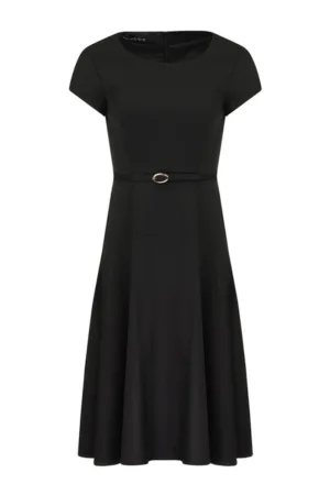 Rochie midi evazata cu talie accentuata