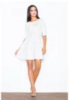 Rochie midi  evazata - decupata sub bust - alb - poliester -