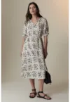 Rochie midi evazata din amestec de in