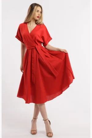 Rochie midi evazata din in cu decolteu in V