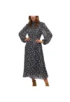 Rochie midi evazata -  florala - neagra - poliester -