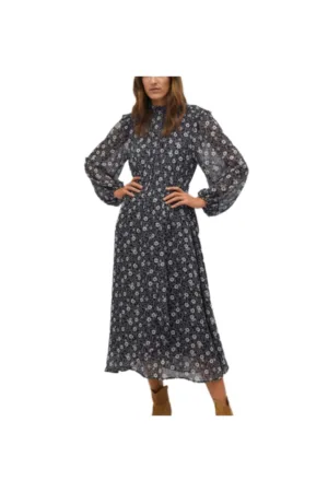 Rochie midi evazata - florala - neagra - poliester -