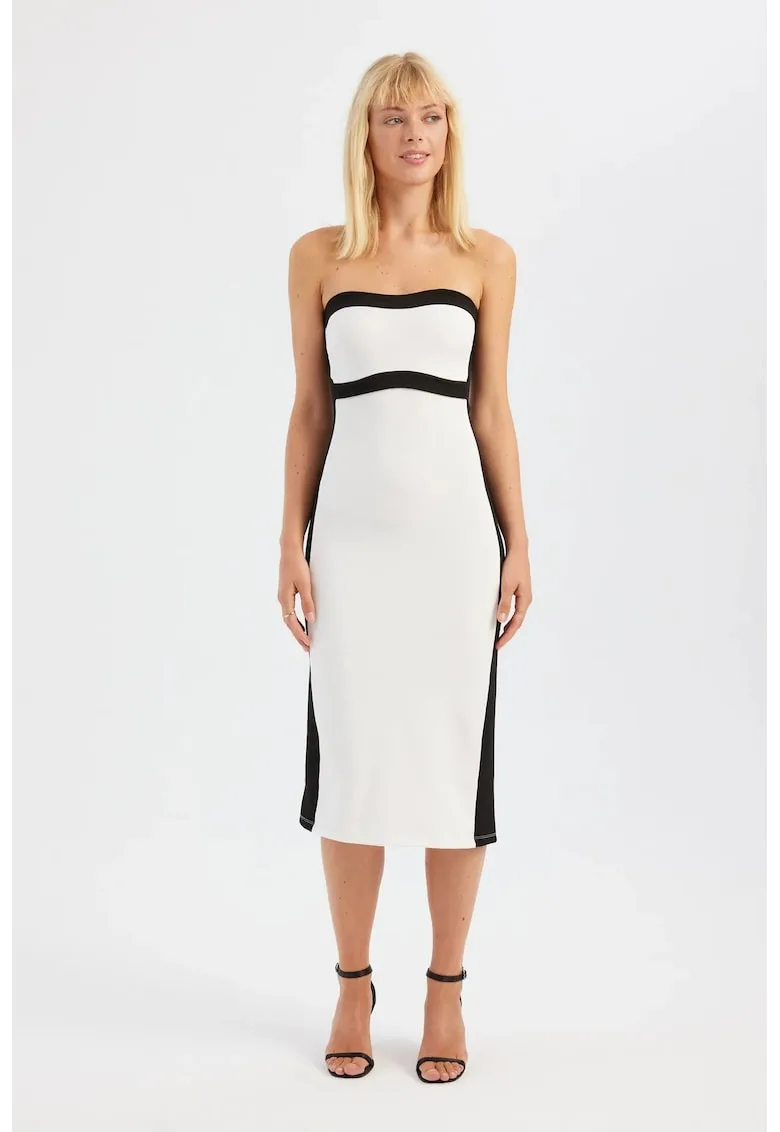 Rochie midi - fara bretele - culori bloc - alb - fabricata din material de calitate