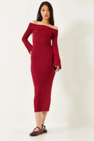 Rochie midi -  fara bretele - rosie - jerseu bumbac