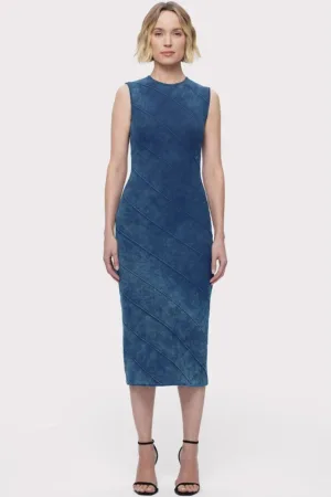 Rochie midi fara maneci cu aspect de denim si inchidere la spate prin fermoar