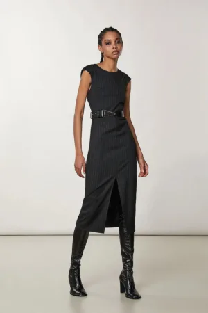 Rochie midi - fara maneci - cu imprimeu in dungi