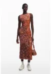 Rochie midi fara maneci cu model floral