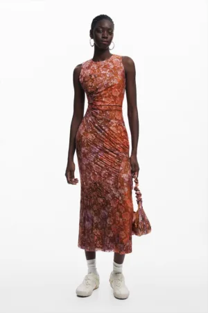 Rochie midi fara maneci cu model floral