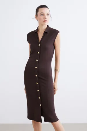 Rochie midi fara maneci cu nasturi