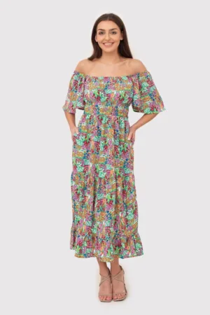 Rochie midi finisata cu volan DA1764 MULTI