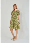 Rochie midi -  florala - verde - textil