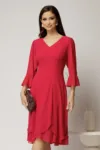 Rochie midi fucsia din voal cu croi lejer si decolteu in V