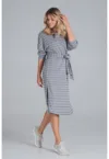 Rochie midi  gri cu dungi - maneci lungi - poliester -