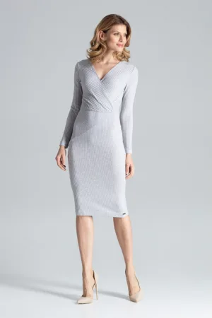 Rochie midi gri - maneci lungi - 65% viscoza - 30% poliester - 5% elastan