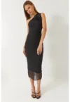 Rochie midi -  guler asimetric - funda - negru - tul -