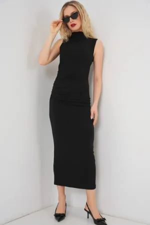 Rochie midi - HiCCUP - guler inalt - negru - jerseu