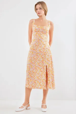 Rochie midi HiCCUP - guler patrat - crapatura eleganta