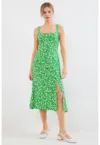 Rochie midi HiCCUP - guler patrat - crapatura eleganta - verde - viscoza