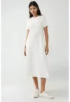 Rochie midi  guler rotund - maneca scurta - alb - jerseu