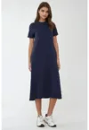 Rochie midi  guler rotund - maneca scurta - bleumarin - jerseu