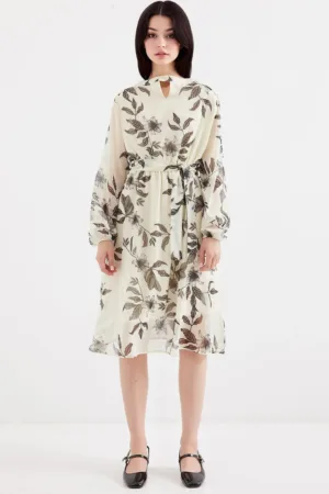 Rochie midi - HiCCUP - imprimeu floral - bej - poliester