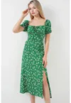 Rochie midi  imprimeu floral - funda - verde - viscoza